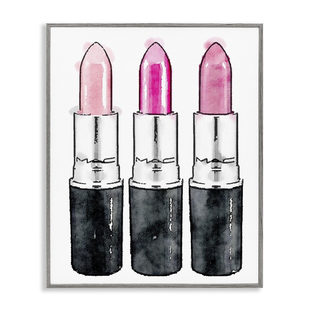 Stupell Industries Three Pink Lipsticks, Design by Amanda Greenwood Gray Framed Wall Art, 24 x 30