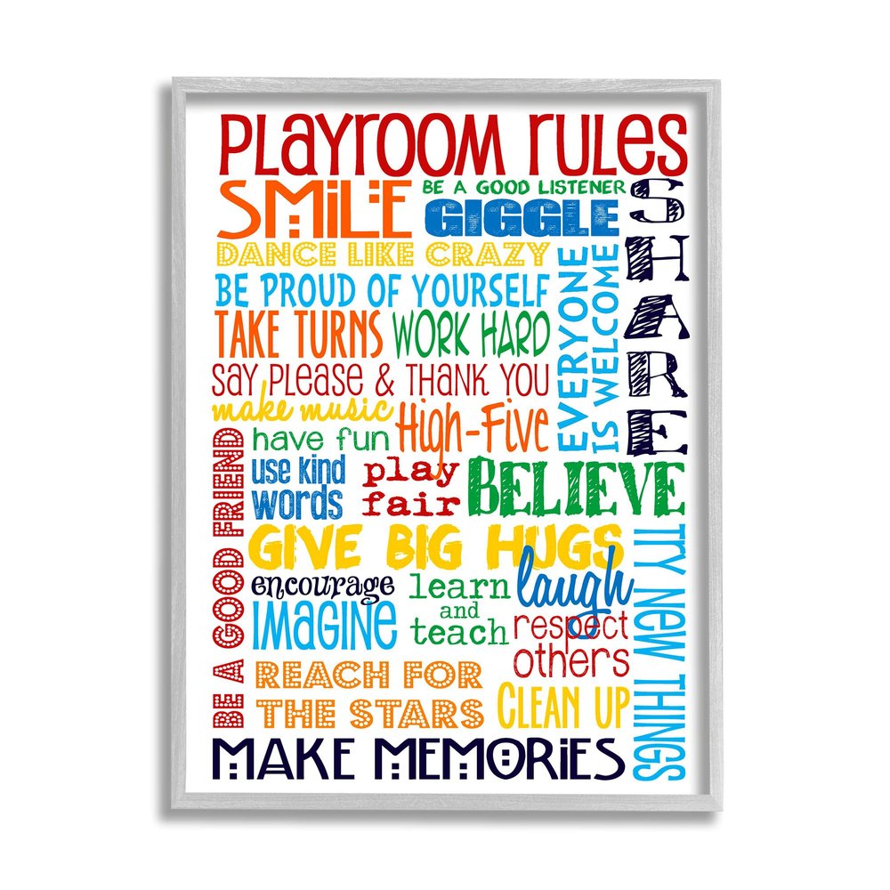 Stupell Industries Rainbow Playroom Rules Smile Textured