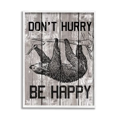 Stupell Industries Don't Hurry Funny Word Sloth Animal Textured, Design by Daphne Polselli White Framed Wall Art, 16 x 20, Brown