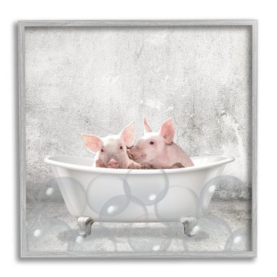 Stupell Industries Baby Piglets Bath Time Cute Animal Design Wall Art, 17 x 17, Grey Framed