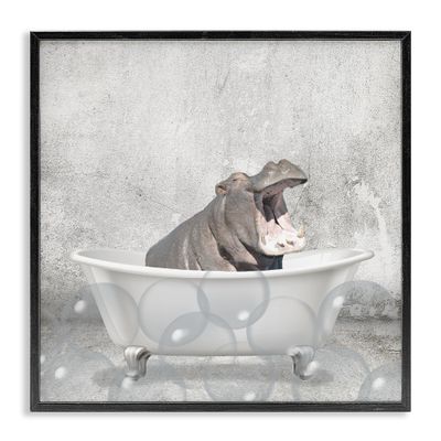 Stupell Industries Baby Hippo Bath Time Cute Animal Design Wall Art, 17 x 17, Black Framed