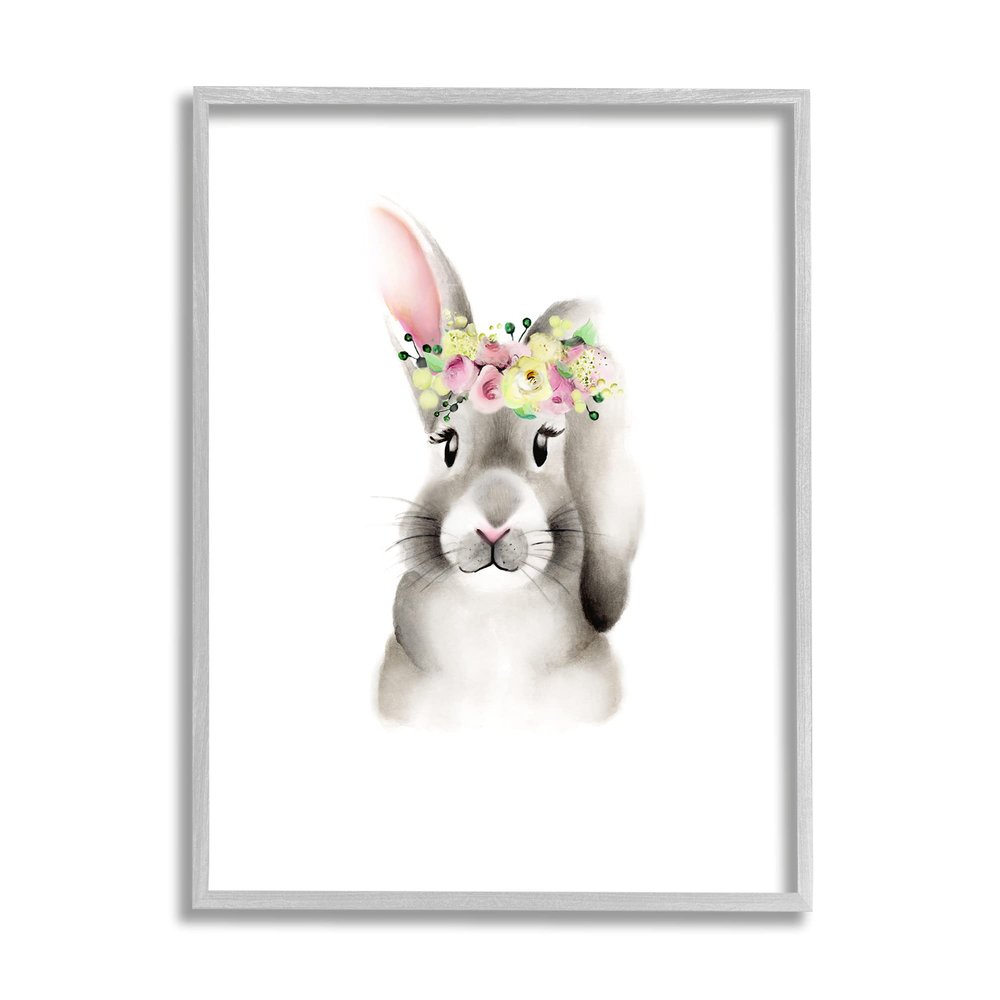 Stupell Industries Cute Cartoon Baby Bunny Rabbit Flower Crown Forest Animal Painting