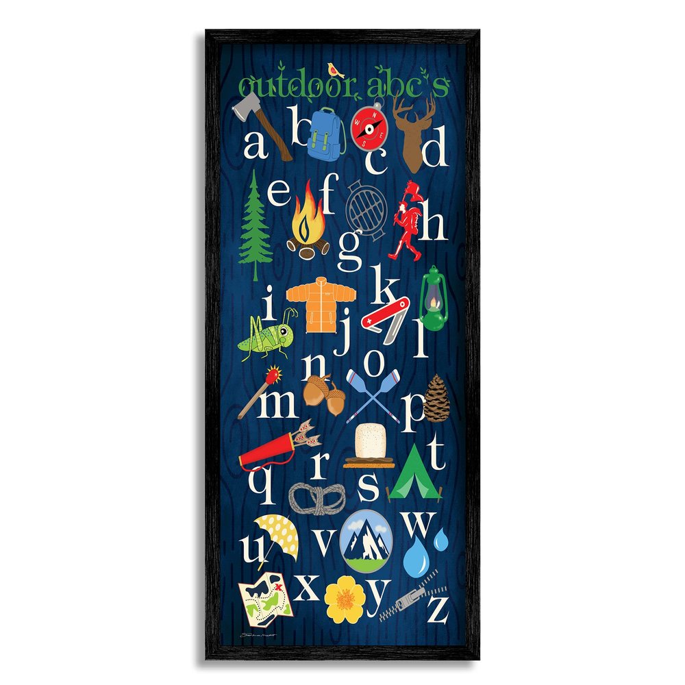 Stupell Industries Outdoor Abc's, Design by Stephanie Workman Marrott Black Framed Wall Art, 13 x 30, Multi-Color