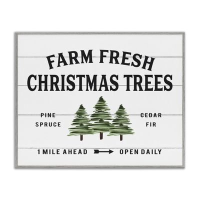 Stupell Industries White Planked Look Holiday Farm Fresh Christmas Trees Spruce and Fir, Design by Lettered and Lined Gray Framed Wall Art, 24 x 30