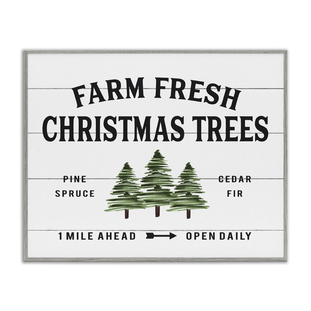 Stupell Industries White Planked Look Holiday Farm Fresh Christmas Trees Spruce and Fir, Design by Lettered and Lined Gray Framed Wall Art, 24 x 30