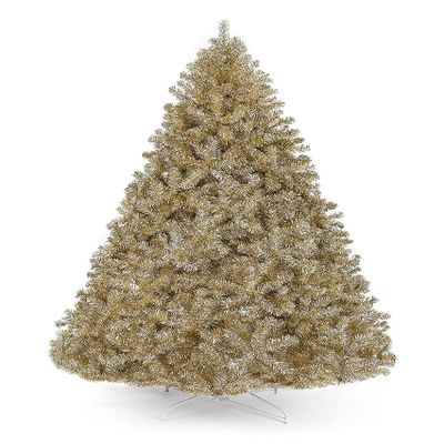 Perfect Holiday 7.5' Metallic Gold Tinsel Tree | 1477 Tips, Dia 52" | White Metal Stand