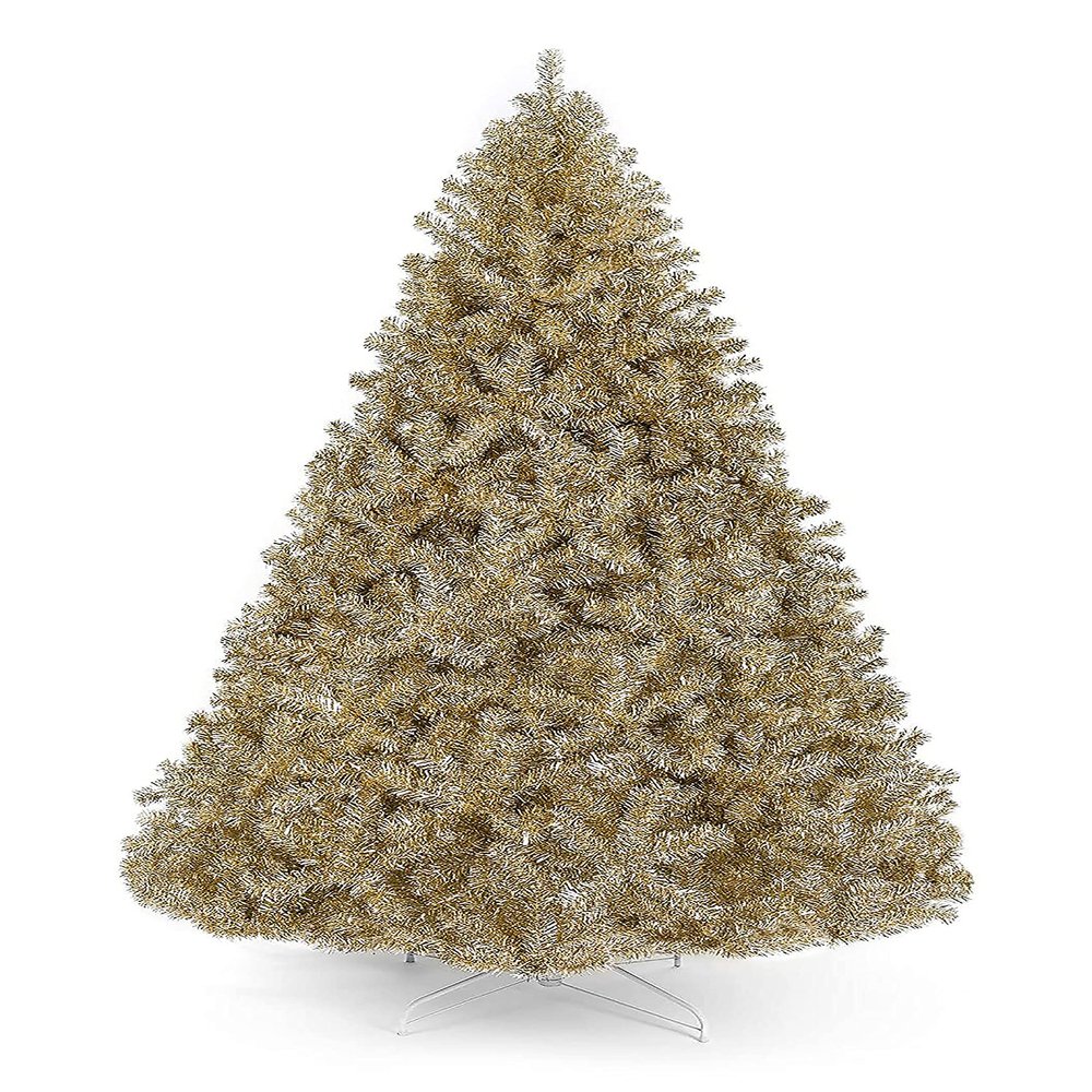 Perfect Holiday 7.5' Metallic Gold Tinsel Tree | 1477 Tips, Dia 52" | White Metal Stand