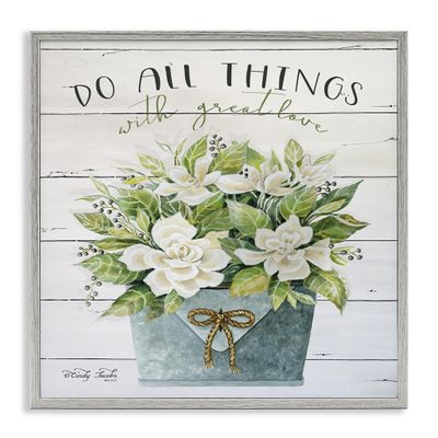 Stupell Industries Do All Things with Love Floral Magnolia Pail Planked Look Wall Art, 17 x 17, Grey Framed