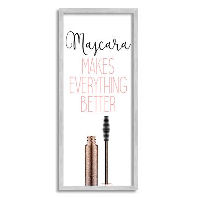 Stupell Industries Mascara Fashion Designer Modern Pink Word, Design by Kimberly Allen Gray Framed Wall Art, 13 x 30
