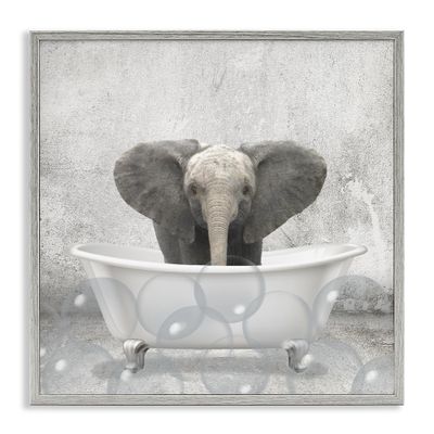 Stupell Industries Baby Elephant Bath Time Cute Animal, Design by Kimberly Allen Gray Framed Wall Art, 12x12