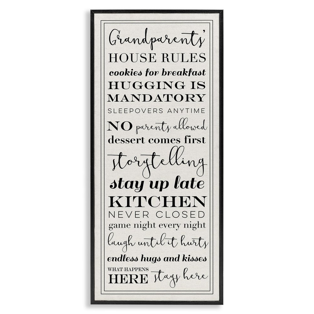 Stupell Industries Grandparents House Rules, Design by Daphne Polselli Black Framed Wall Art, 13 x 30, Beige