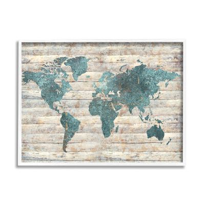 Stupell Industries Intriguing Blue Patterned Map on Rustic Design