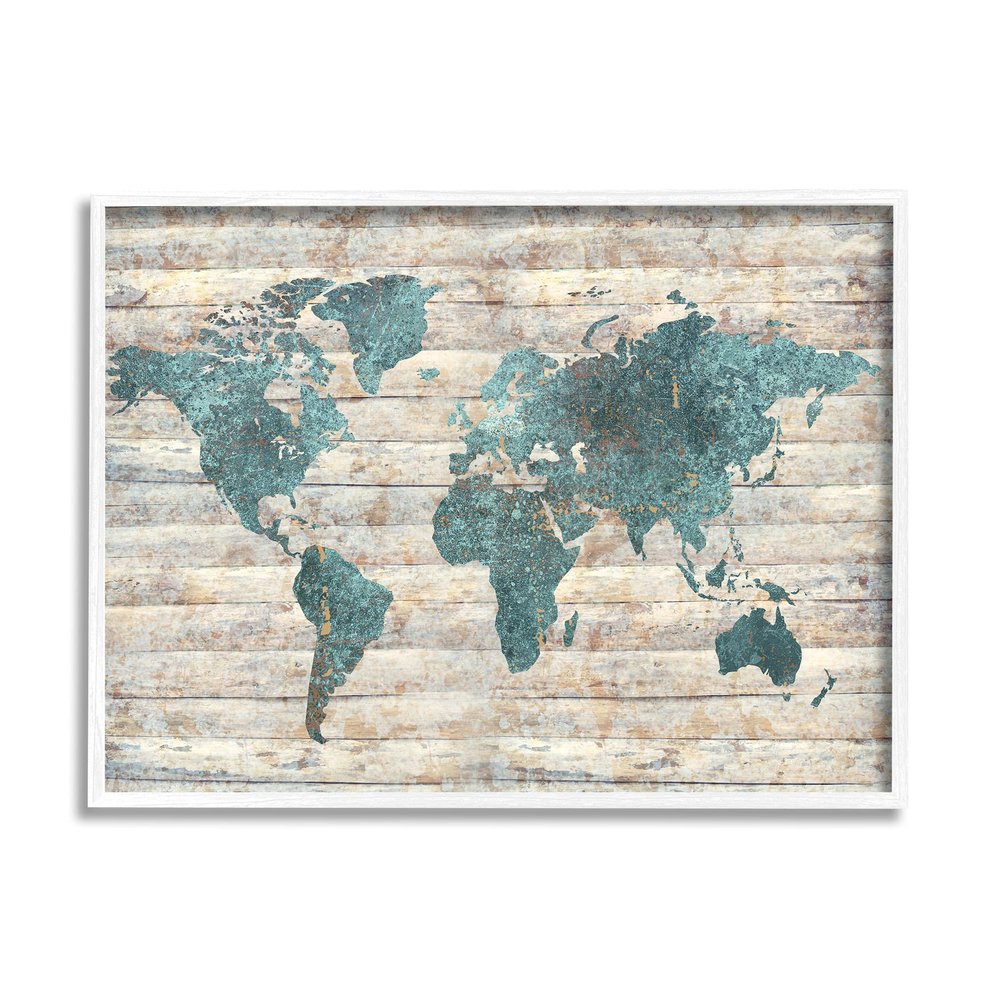 Stupell Industries Intriguing Blue Patterned Map on Rustic Design