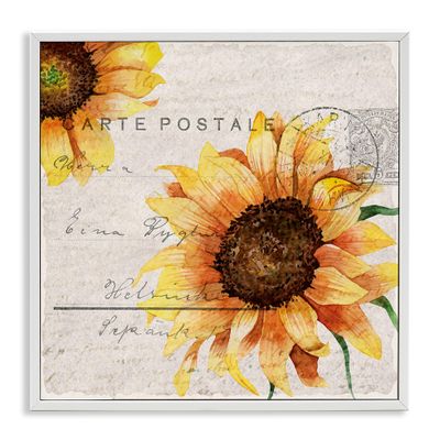 Stupell Industries Sunflower Illustration Over Vintage Mail Post Wall Art, 17 x 17, White Framed