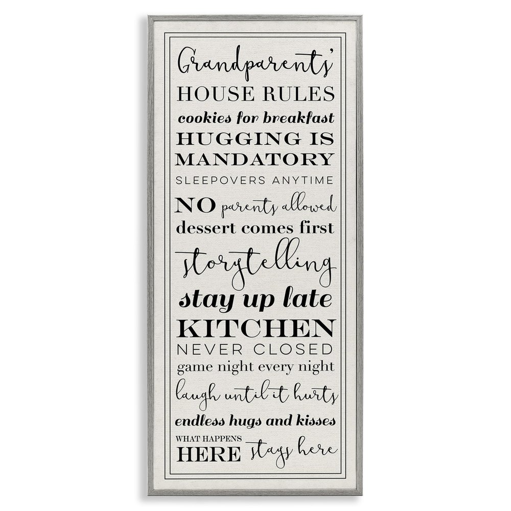 Stupell Industries Grandparents House Rules, Design by Daphne Polselli Gray Framed Wall Art, 13x30, Beige