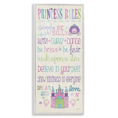 Stupell Industries Princess Rules Castle Typography, Design by Jo Moulton White Framed Wall Art, 13 x 30, Multi-Color
