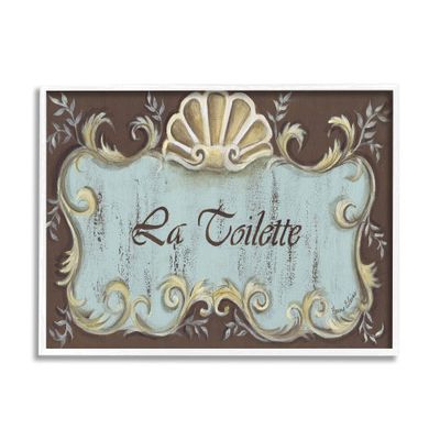 Stupell Industries La Toilette Aqua and Brown Scallop Shell Crest, Design by Bonnie Wrublesky White Framed Wall Art, 16 x 20