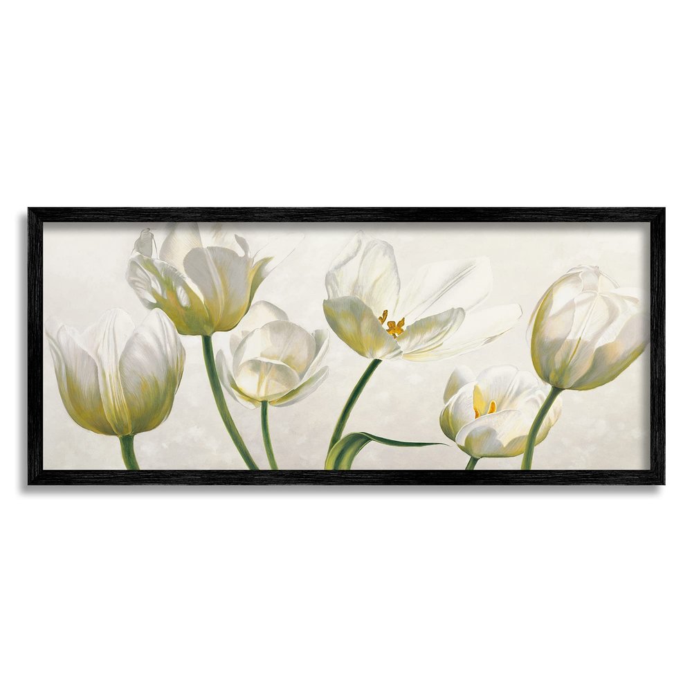 Stupell Industries Soft White Blooming Tulip Petals Floral Details, Design by Eva Barberini Black Framed Wall Art, 10 x 24