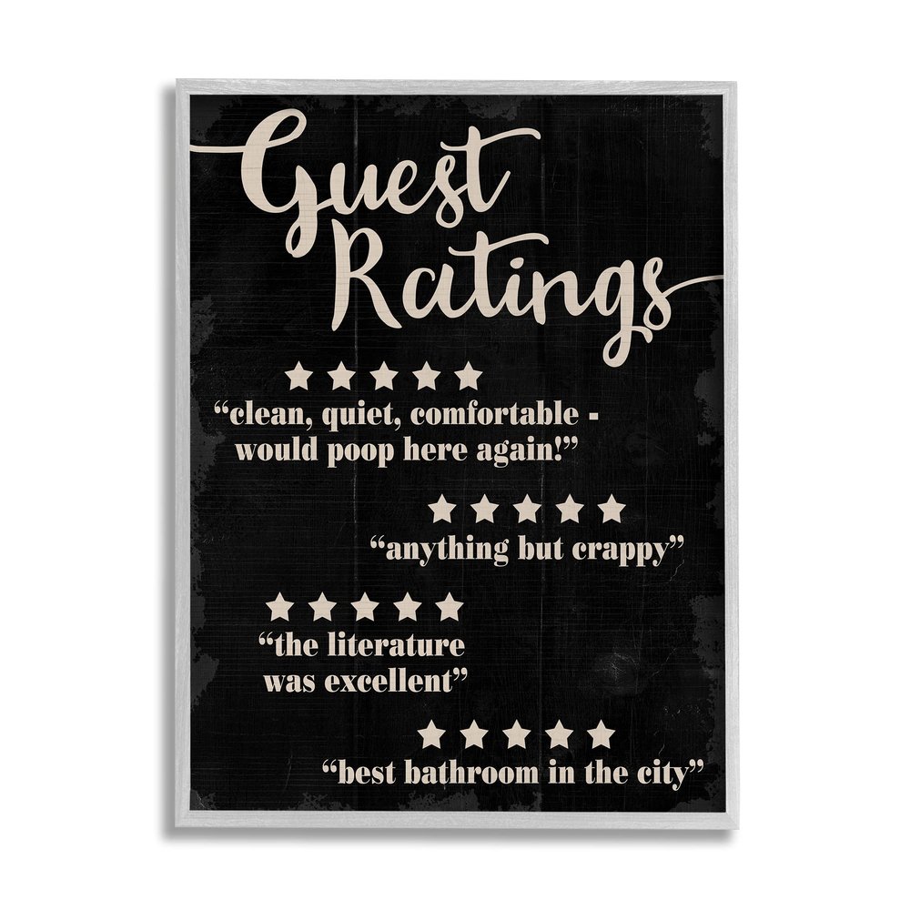 Stupell Industries Guest Rating Five Star Bathroom Black Funny Word Design