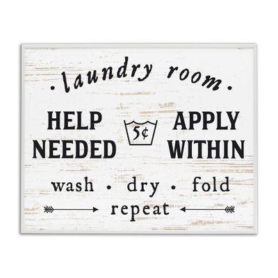 Stupell Industries Laundry Room Help Needed Apply Within, Design by Lettered and Lined White Framed Wall Art, 11 x 14