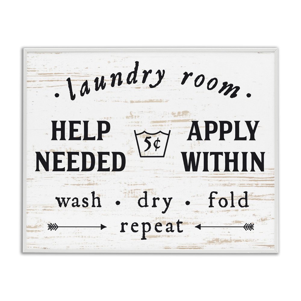 Stupell Industries Laundry Room Help Needed Apply Within, Design by Lettered and Lined White Framed Wall Art, 11 x 14