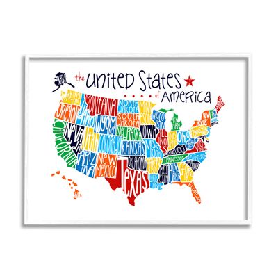 Stupell Industries Colorful USA Map with State Names Typography