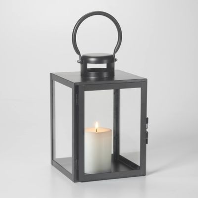 Smart Living Huntington Black Metal and Glass Candle Holder Lantern with Hanging Hook 84137