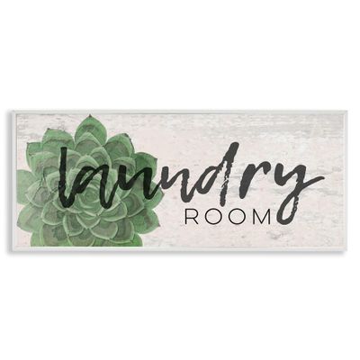 Stupell Industries Laundry Room Green Succulent Soft Textured Paper Look, Design by Jessica Mundo White Framed Wall Art, 13 x 30, Beige