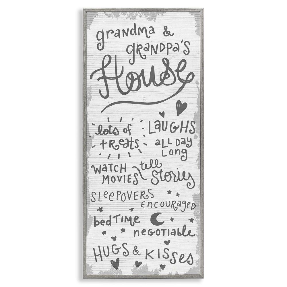 Stupell Industries Grandparents House Family Home Grey Neutral Word, Design by Daphne Polselli Gray Framed Wall Art, 13 x 30