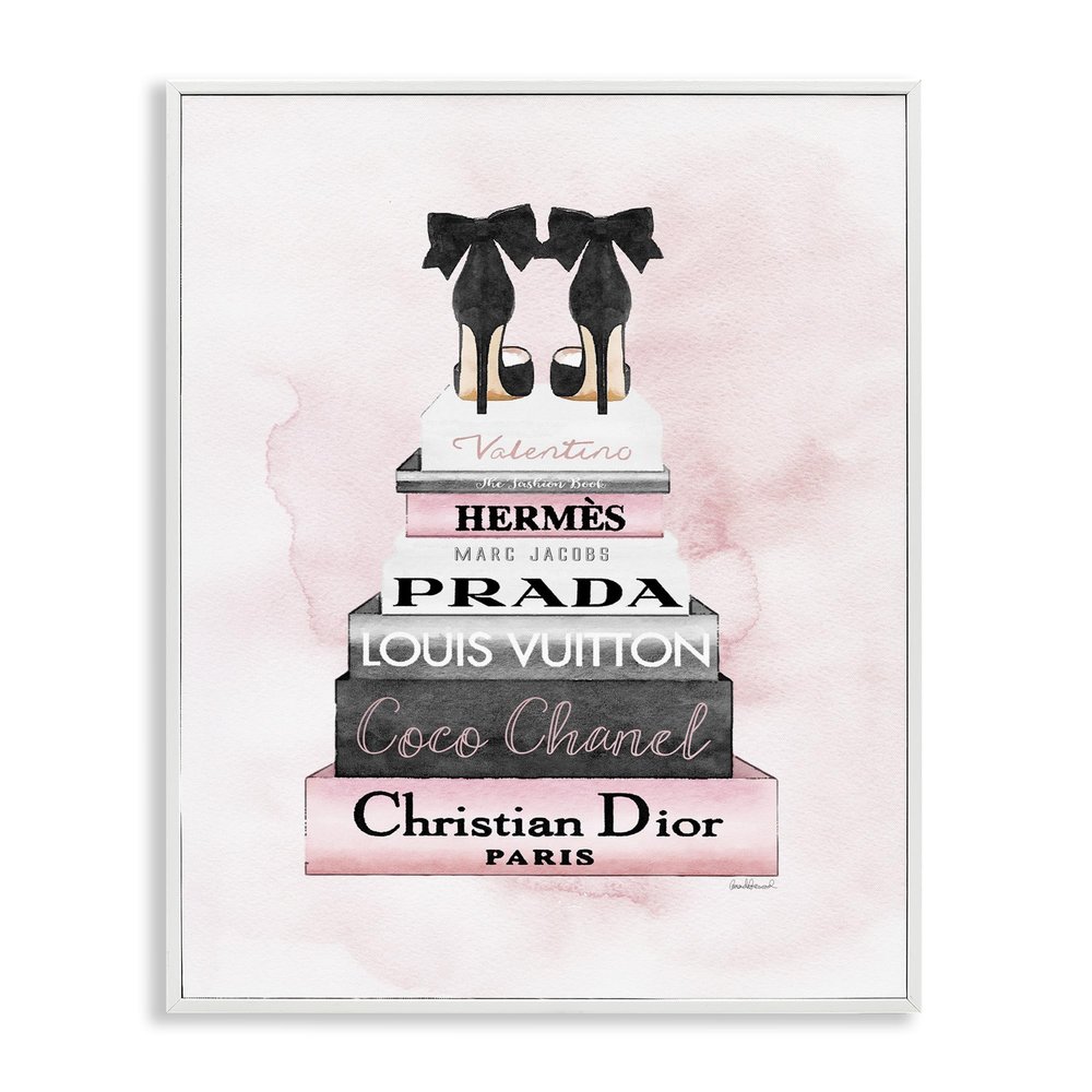 Stupell Industries Black Heels Pink Silver Bookstack Glam Fashion, Design by Amanda Greenwood White Framed Wall Art, 11 x 14 (aa-518_wfr_11x14)