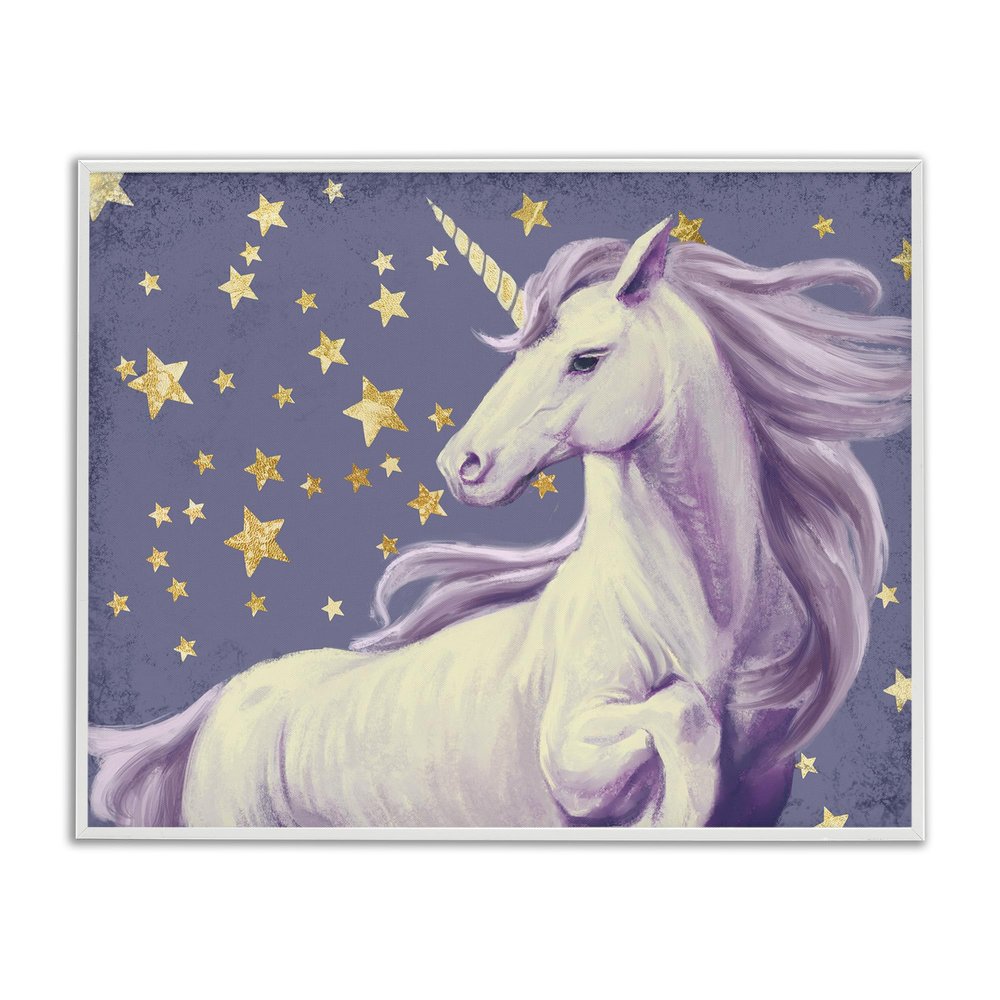 Stupell Industries Purple Unicorn in Starry Night Sky Space Fantasy, Design by Ziwei Li White Framed Wall Art, 16 x 20