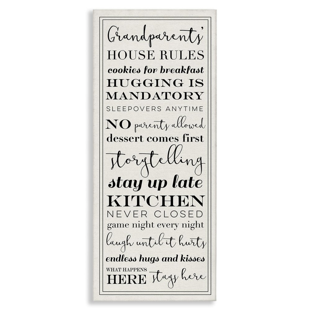 Stupell Industries Grandparents House Rules, Design by Daphne Polselli Black Framed Wall Art, 17 x 40, Beige