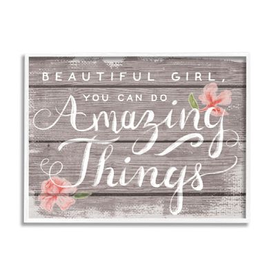 Stupell Industries 'Beautiful Girl Inspirational Kids Flower Word Design', Framed Giclee Art, White, 20 x 16 Inches, Easy to Hang and Sturdy, Made in USA, by Lil' Rue