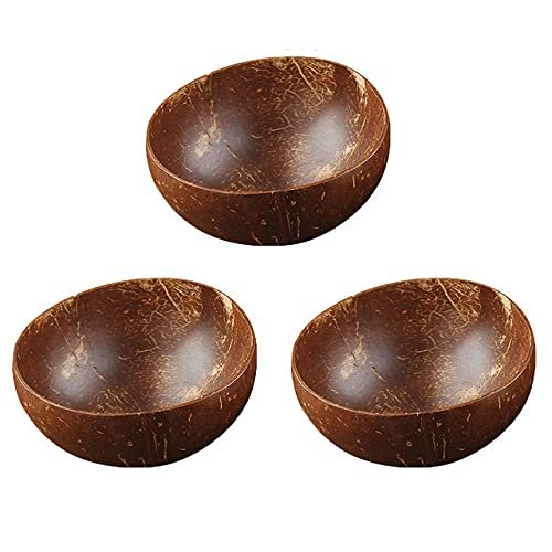 12-15cm Natural Coconut Bowl protection wooden bowl Coconut Wood tableware Spoon Set coco smoothie Coconut Kitchen Environmental (3 bowl)