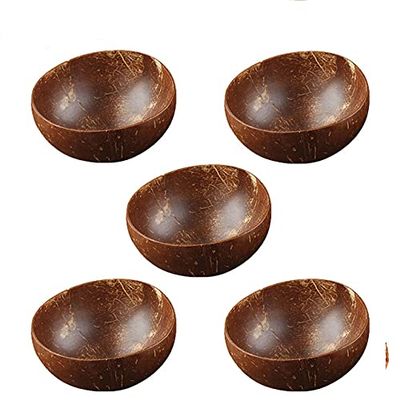 12-15cm Natural Coconut Bowl protection wooden bowl Coconut Wood tableware Spoon Set coco smoothie Coconut Kitchen Environmental (5 bowl)