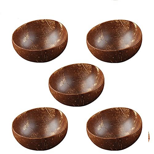12-15cm Natural Coconut Bowl protection wooden bowl Coconut Wood tableware Spoon Set coco smoothie Coconut Kitchen Environmental (5 bowl)
