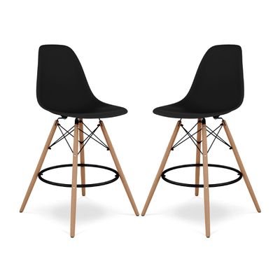 Aron Living Pyramid 28" Plastic and Wood Counter Stools in Black (Set of 2)