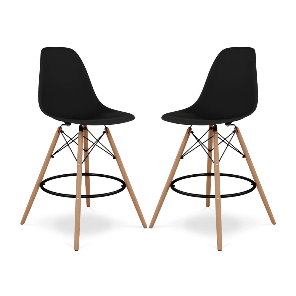 Aron Living Pyramid 28" Plastic and Wood Counter Stools in Black (Set of 2)