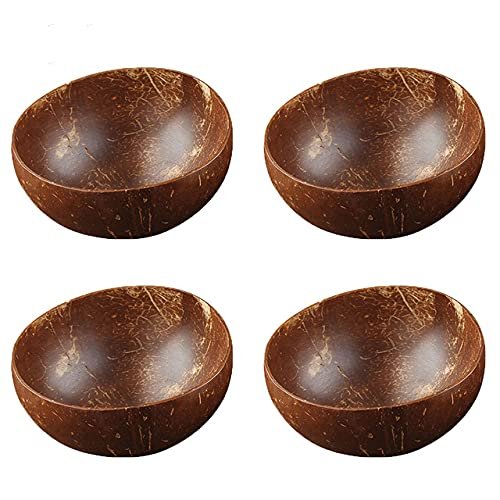 12-15cm Natural Coconut Bowl protection wooden bowl Coconut Wood tableware Spoon Set coco smoothie Coconut Kitchen Environmental (4 bowl)