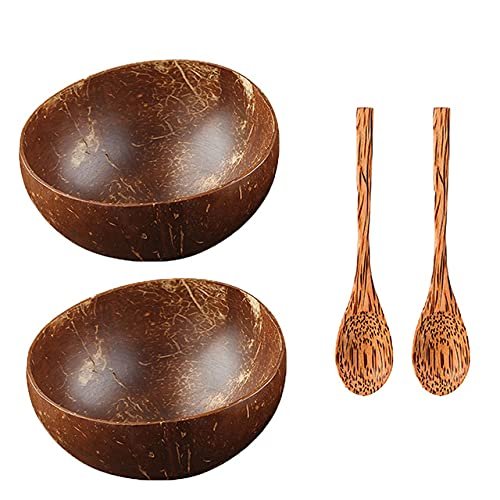 12-15cm Natural Coconut Bowl protection wooden bowl Coconut Wood tableware Spoon Set coco smoothie Coconut Kitchen Environmental (2 spoon 2 bowl)