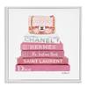 Stupell Industries Pink Book Stack Fashion Handbag Wall Art, 17 x 17, White Framed view 1