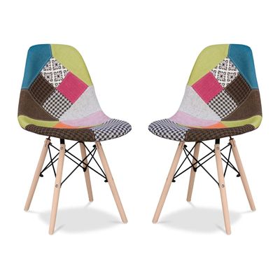 Aron Living Pyramid 17.5" Cotton and Wood Dining Chair in Multi-Color (Set of 2)