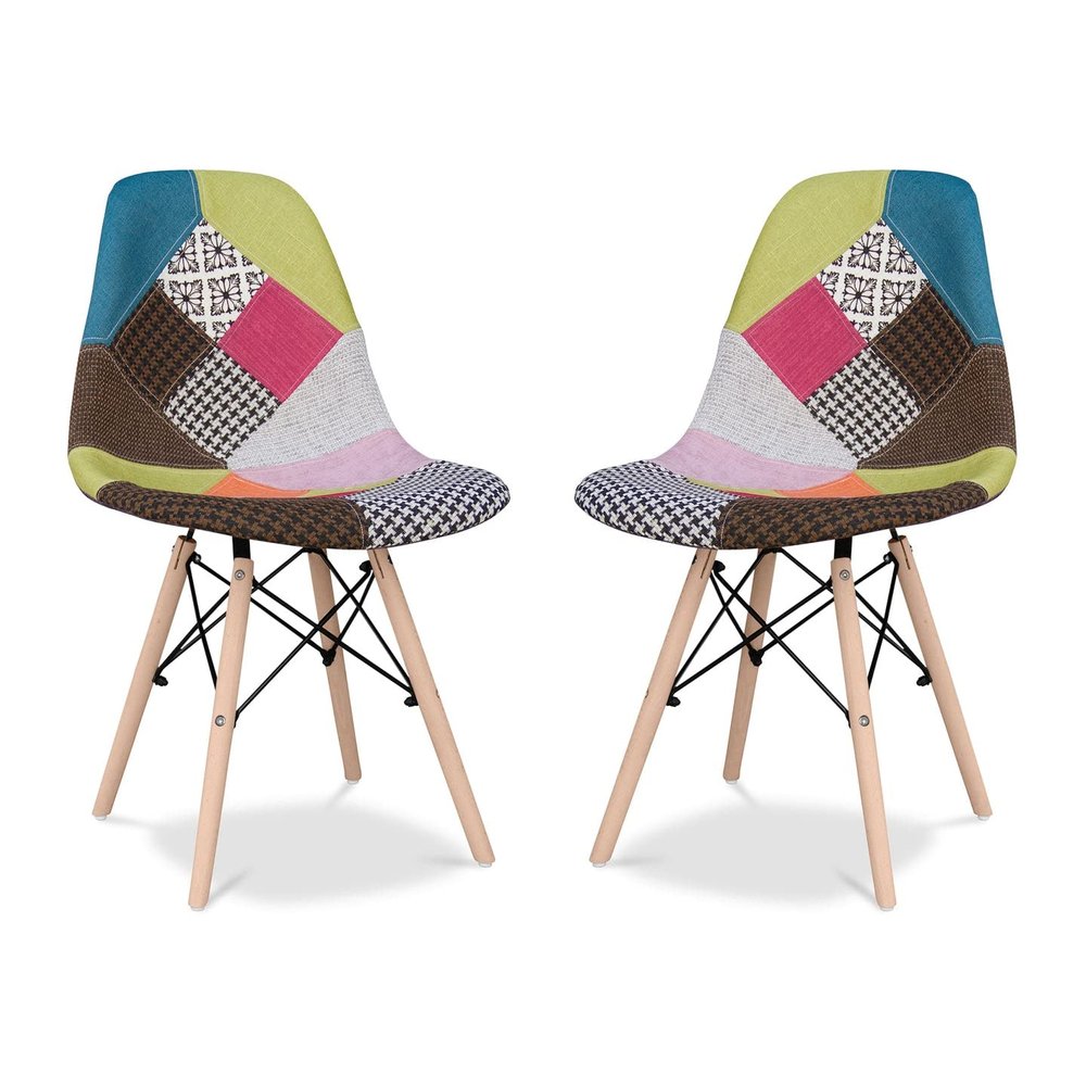 Aron Living Pyramid 17.5" Cotton and Wood Dining Chair in Multi-Color (Set of 2)