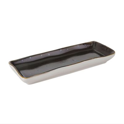 Tuxton Artisan Geode Mushroom 13-3/4-Inch x 5-Inch x 1-1/4-Inch Tray, Set of 12, Black/Brown; Heavy Duty; Chip Resistant; Lead and Cadmium Free; Freezer to Oven Safe up to 500F
