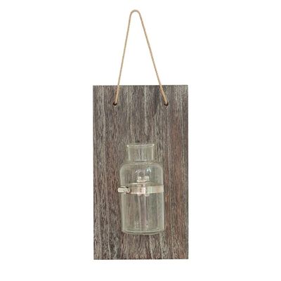 1pc Creative Vintage Wooden Wall Hanging Hydroponic Vase with Glass Flower Bottle for Home Decoration Stylish Plant Container for Indoor Wall Decor Style