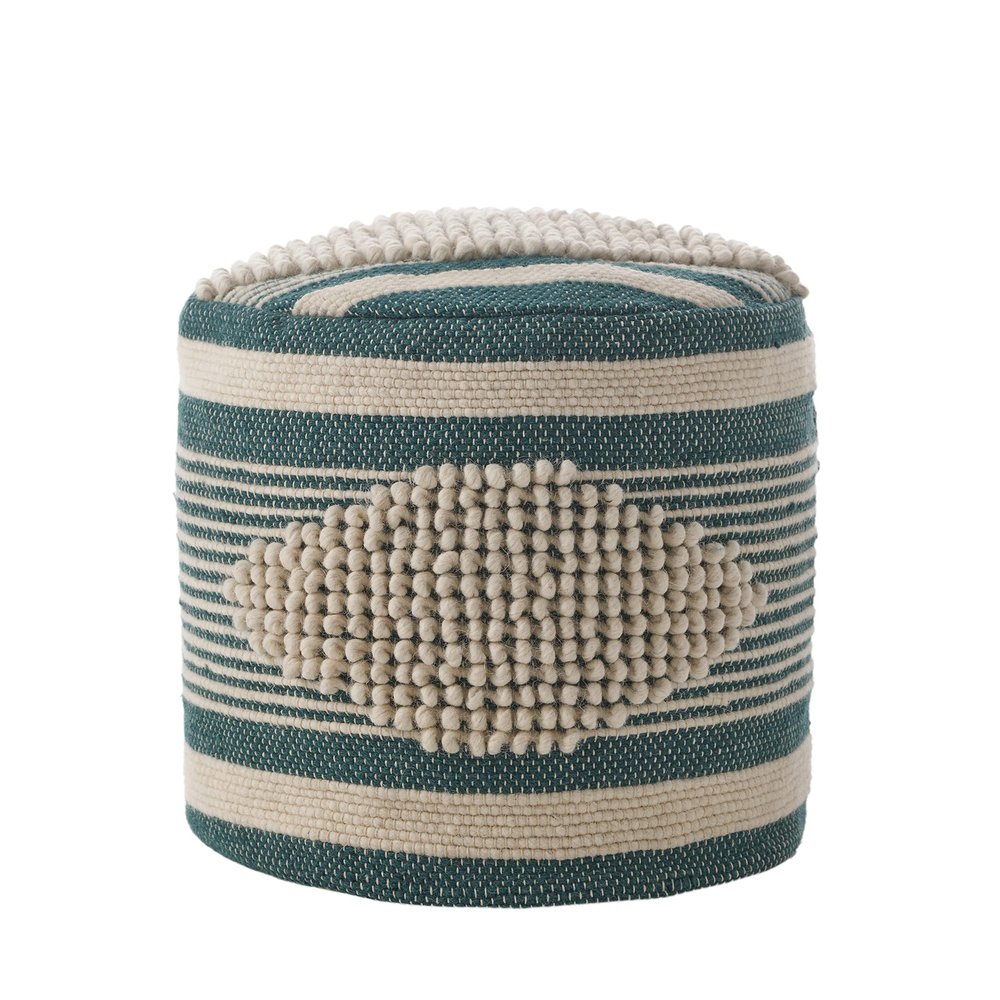 Christopher Knight Home Lucknow Pouf, White + Teal Small