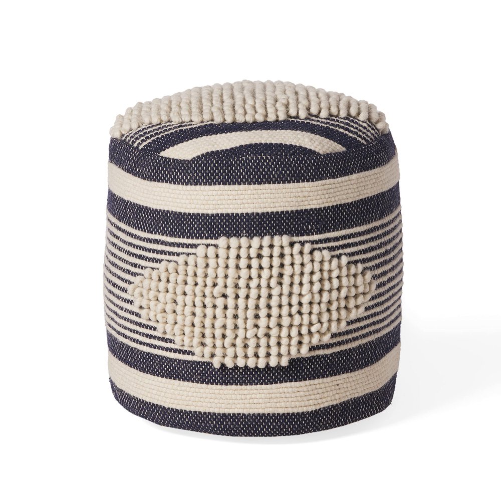 Christopher Knight Home Lucknow Handcrafted Cylinder Pouf - White/Denim Blue