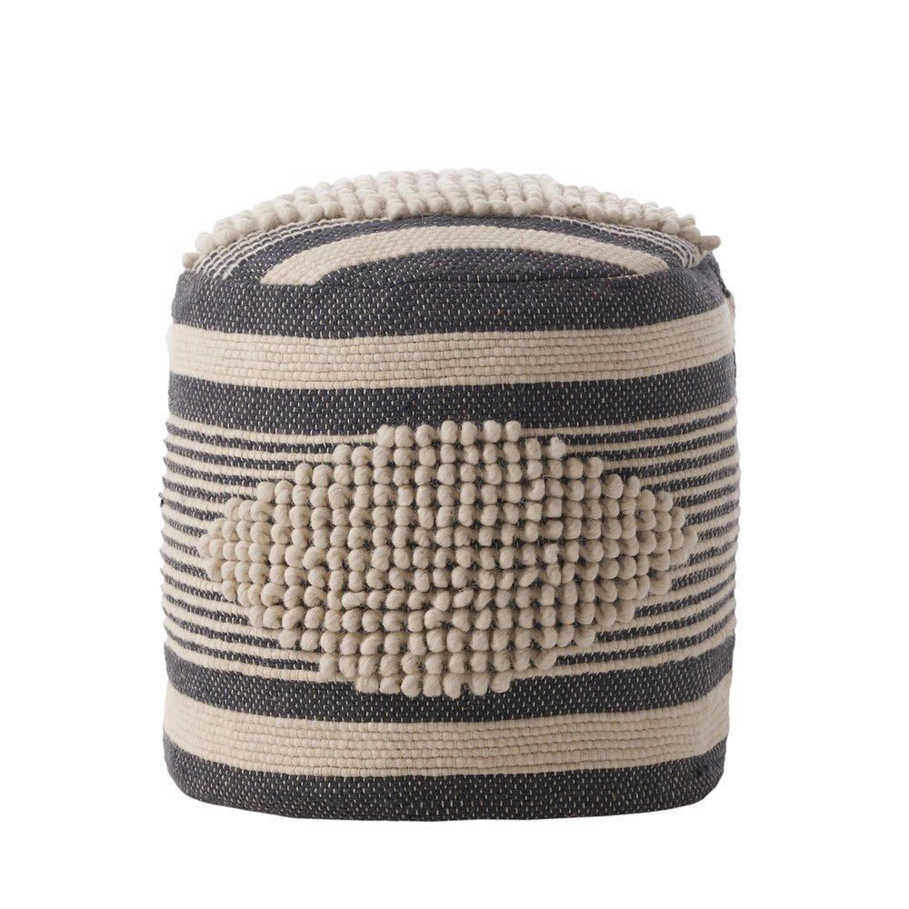 Christopher Knight Home Lucknow Handcrafted Cylinder Pouf - White/Navy Blue