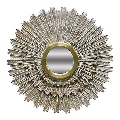 MOTI Falcon 44" Sunburst Mid-Century Wood Wall Decor with Mirror in Antique Gold