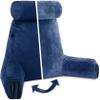 Husband Pillow Medium Aspen Edition Dark Blue, Sit Up Reading & Bed Rest with Arms, Ultra-Comfy, Detach Neck Roll - Premium Shredded Memory Foam Backrest, Reverses to Micro: Suede or Plush view 1
